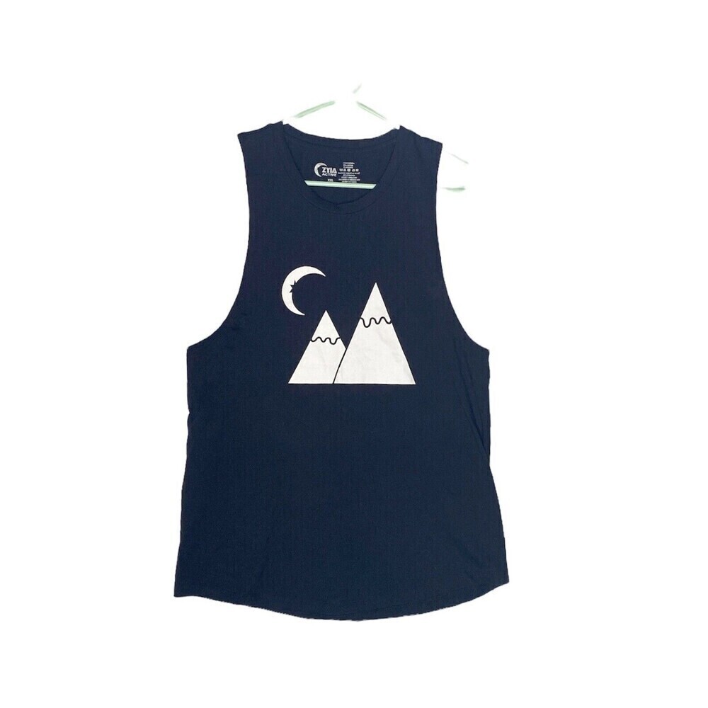 Zyia Active Tank Top Xxl Black Mountain Moon Graphic Sleeveless Cotton Spandex